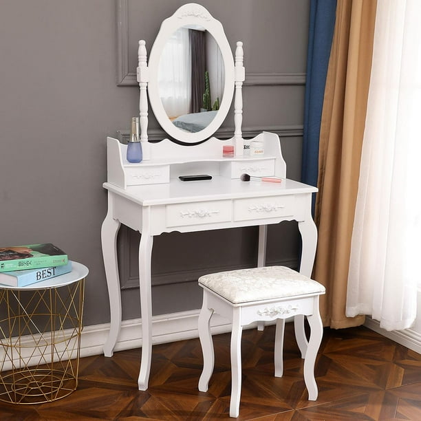 ドレッサー・鏡台 KARE Dressing Table Vanity 102x47cm Ktaxon Elegance White Dressing Table Vanity Table and Stool Set