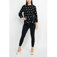 thumbnail image 2 of Adrianna Papell Crew Neck 3-4 Sleeve Keyhole Back Ruched Waist Multi Print Woven Top-IVORY BLACK BIG DOTS / M, 2 of 3