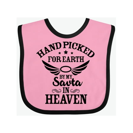 

Inktastic Handpicked for Earth By My Savta in Heaven with Angel Wings Gift Baby Boy or Baby Girl Bib