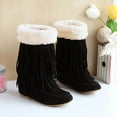 thumbnail image 5 of Jsaierl Womens Tassels Boots Ankle Booties Round Toe Mid Calf Winter Snow Boot Low Wedge Heel Pull-on Warm Boots Faux Fur Lining Anti-Slip Outdoor Shoes, 5 of 5