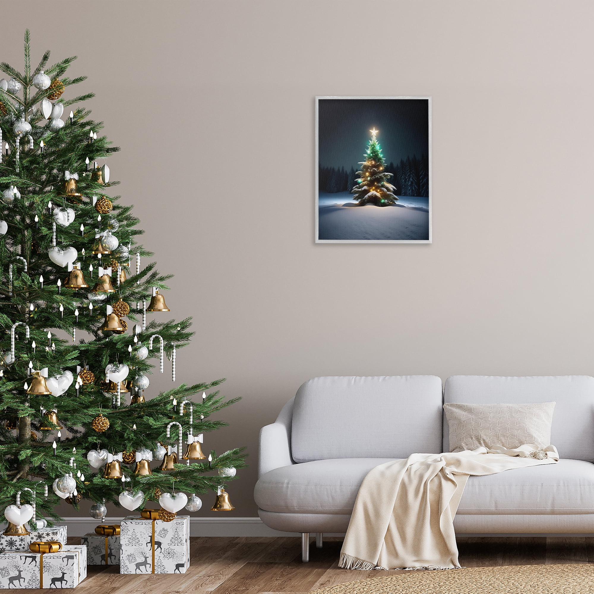 Stupell Industries Clear Night Snowy Tree Holiday Photography Gray Framed Art Prints Wall Art, 24 x 30