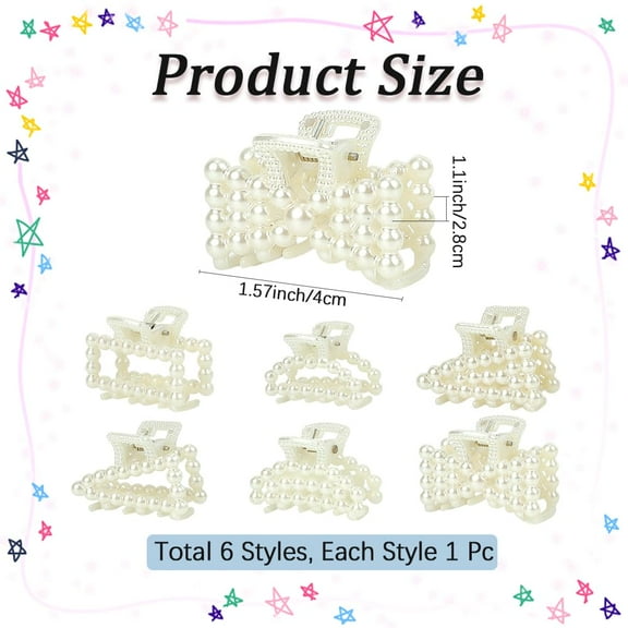 6Pcs Plastic Claw Hair Clips 6 Styles with ABS Imitation Pearl Beads and Iron Findings White 1.06x1.54x1 inch for Hair Styling Accessories