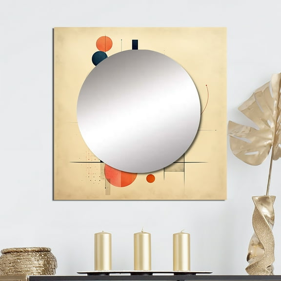 Designart "Synchronicities Midcentury Chic Vintage Art VI" Modern Midcentury Square Mirror For Wall Decor - Large Blue Square Mirror Printed Wall Decor - Mid-Century Square Living Room Mirror