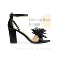 thumbnail image 3 of BLISSFUL STEP Floral Open Toe Block High Heel Sandals for Women Black 7, 3 of 6