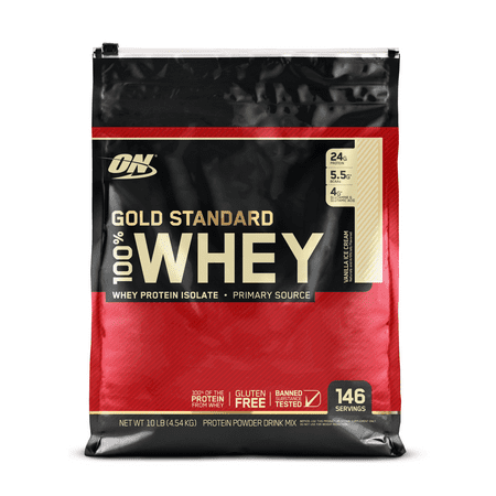 Optimum Nutrition Gold Standard 100% Whey Protein Powder, Vanilla Ice Cream, 24g Protein, 10