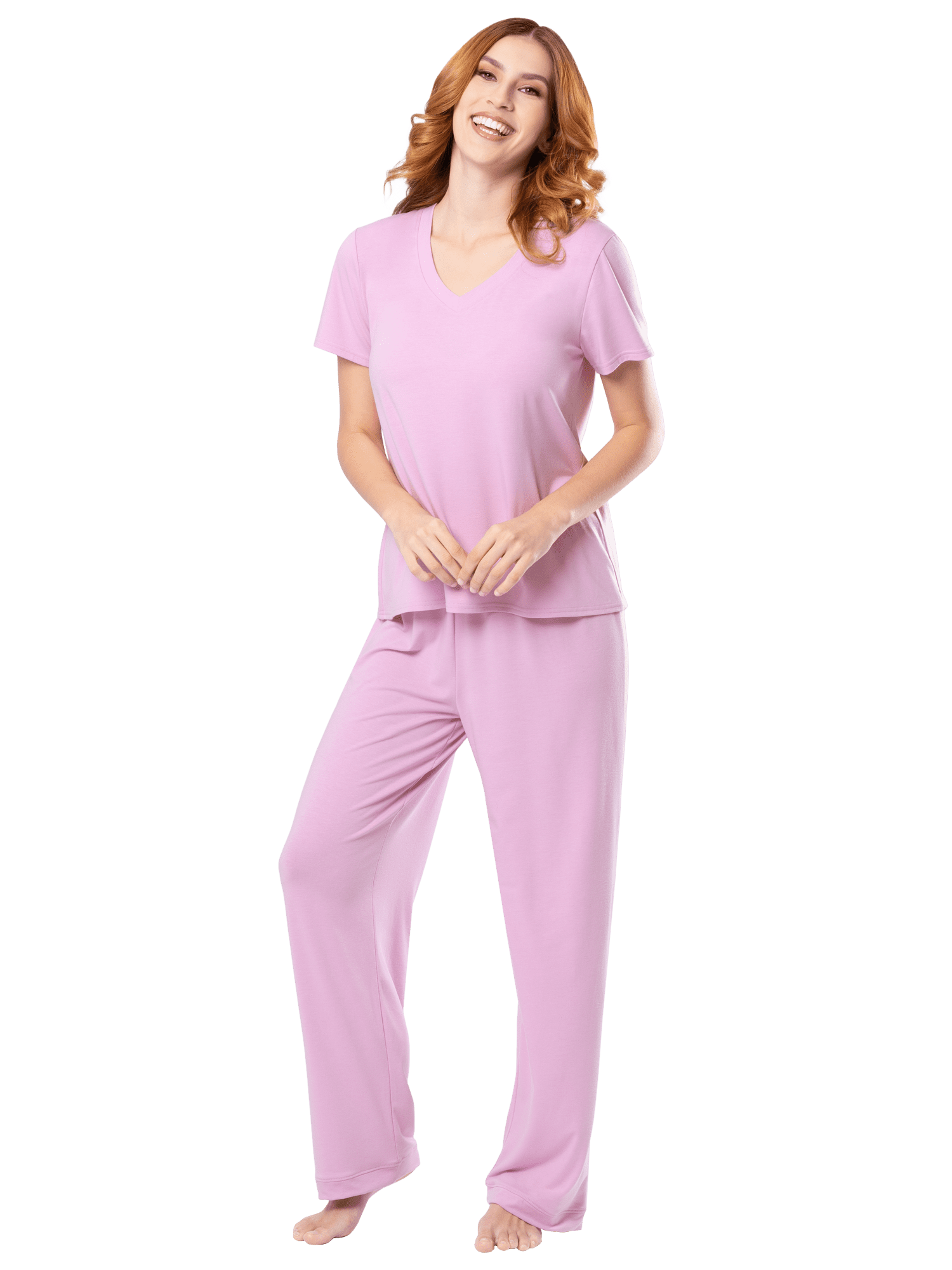 Fruit of the Loom Women's Soft & Breathable V-Neck Short Sleeve Top & Pajama Pant Set, Sizes S-4X