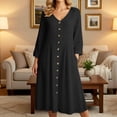 thumbnail image 2 of Laipiong Womens 2026 Summer Maxi Dress Linen High Waist Long Sleeved Button Down Solid Midi Dress Lightweight Relaxed Fit Casual Shirt Sundress, 2 of 5