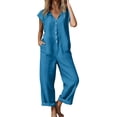 thumbnail image 3 of Jumpsuits for Women Bib Pants Overalls Baggy Rompers Women Solid Color V-Neck Short Sleeve Long Pants Button-up Jumpsuits Overalls with Pockets, 3 of 9