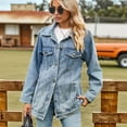 thumbnail image 4 of Jean Jackets for Women Trendy Button Down Denim Trucker Jackets Long Sleeves Frayed Hem Shacket Jacket Light Blue M, 4 of 10