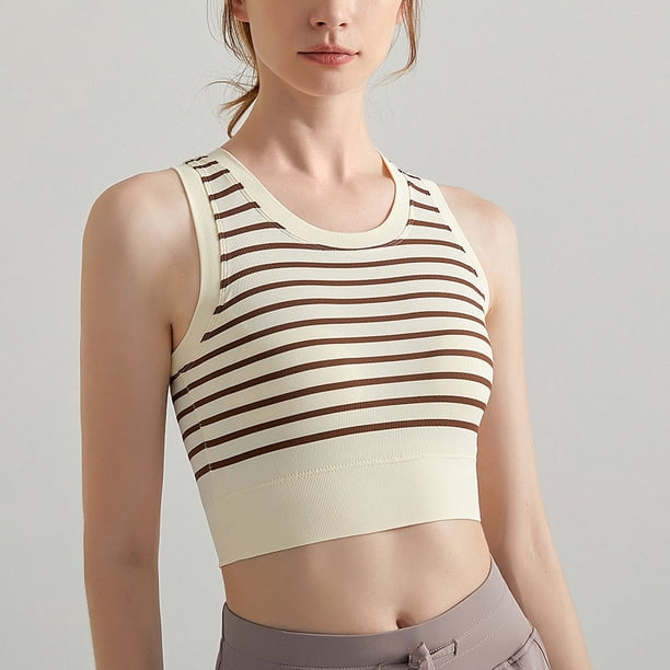 Chaleco deportivo de alta intensidad con almohadilla para el pecho para mujer, de una pieza, a rayas, moderno, ajustado, de secado rápido, para fitness