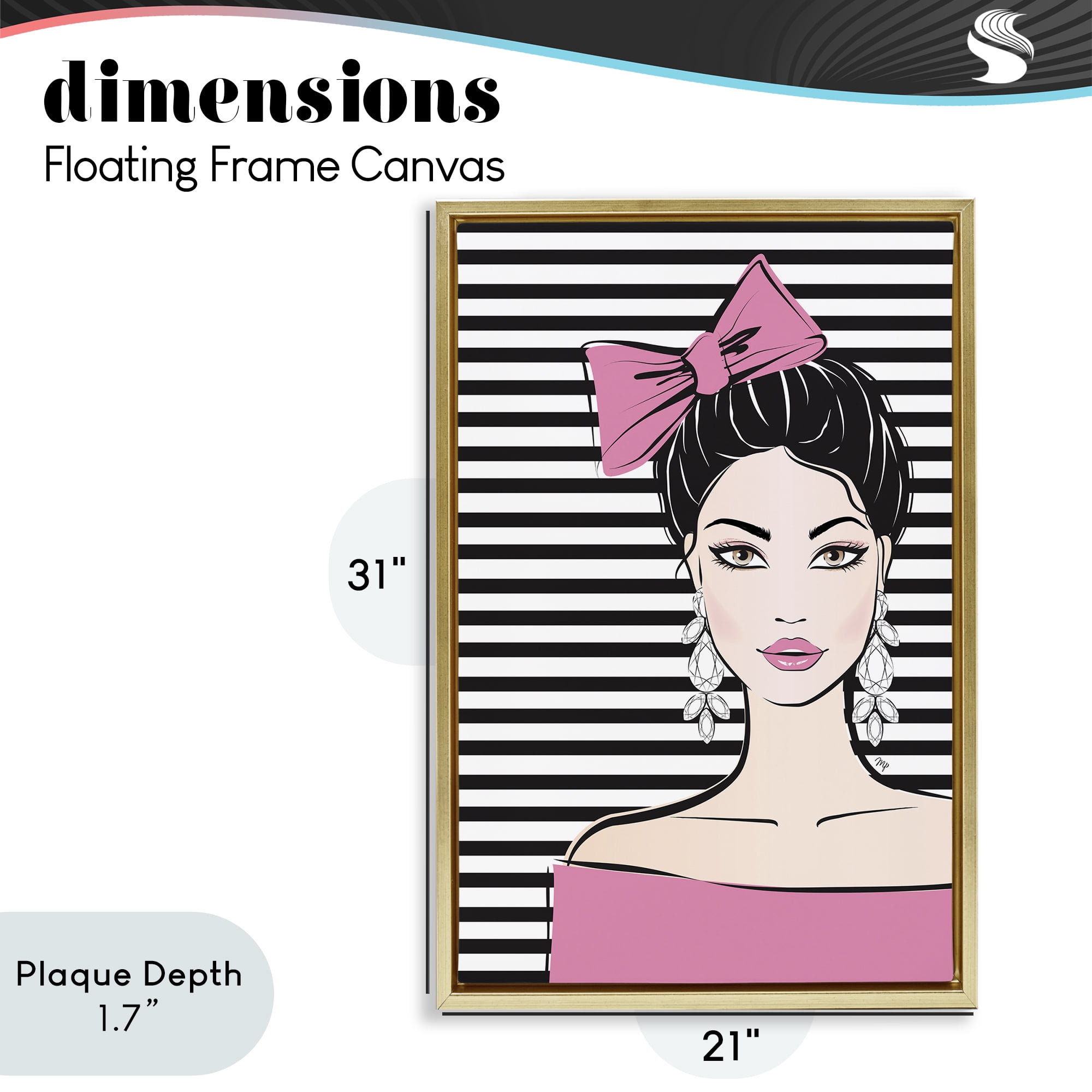 Stupell Industries Girl with Pink Bow & Earrings Gold Framed Floater Canvas Wall Art, design by Martina Pavlova