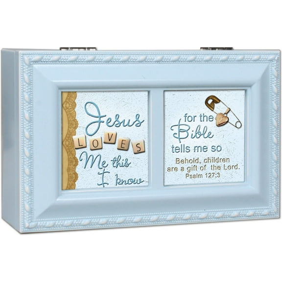Jesus Loves Me Boy Cottage Garden Soft Blue Finish Petite Jewelry Music Box -...