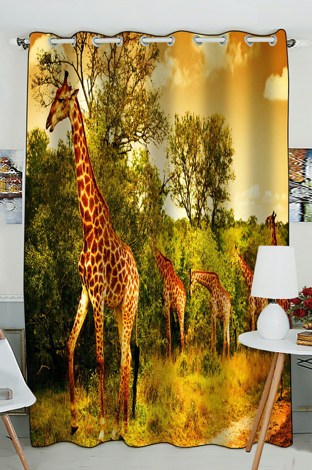 Animal Curtains Giraffe in Wild Forest Window Drapes 2 Panel Set 108x84 Inches 