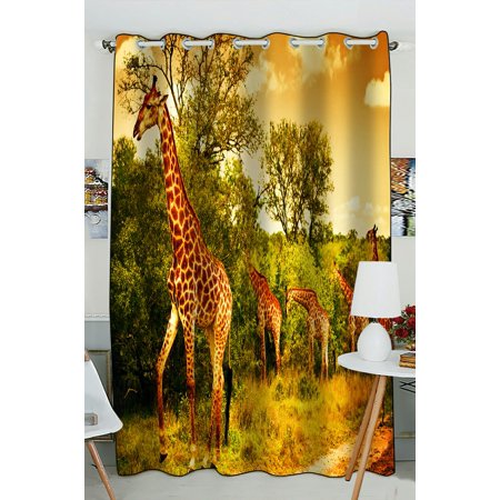 Phfzk Wildlife African Safari Window Curtain Giraffe And Animals