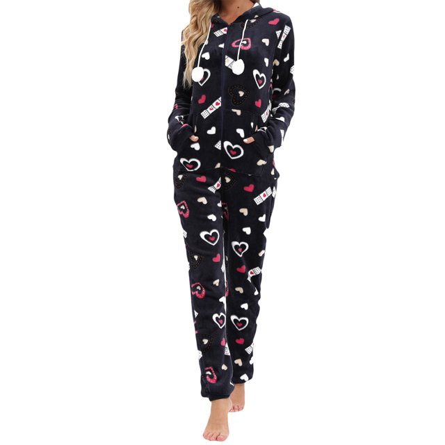 Txlixc Pijama de franela para mujeres, pijama de manga larga suave y cálido con cremallera Txlixc moda