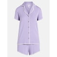thumbnail image 5 of Joyspun Women’s Notch Top and Boxer Shorts Pajama Set with Blanket Stitching, 2-Piece, Sizes XS-3X, 5 of 5