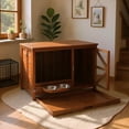 thumbnail image 4 of ZephyPaws Wooden Dog Crate Furniture,33" Wooden Dog Kennel with Removable Tray & 360° Rotating Feeder,Multi-Functional Dog Cage End Table for Small & Medium Dogs,Portable Pet Cage,Brown, 4 of 7