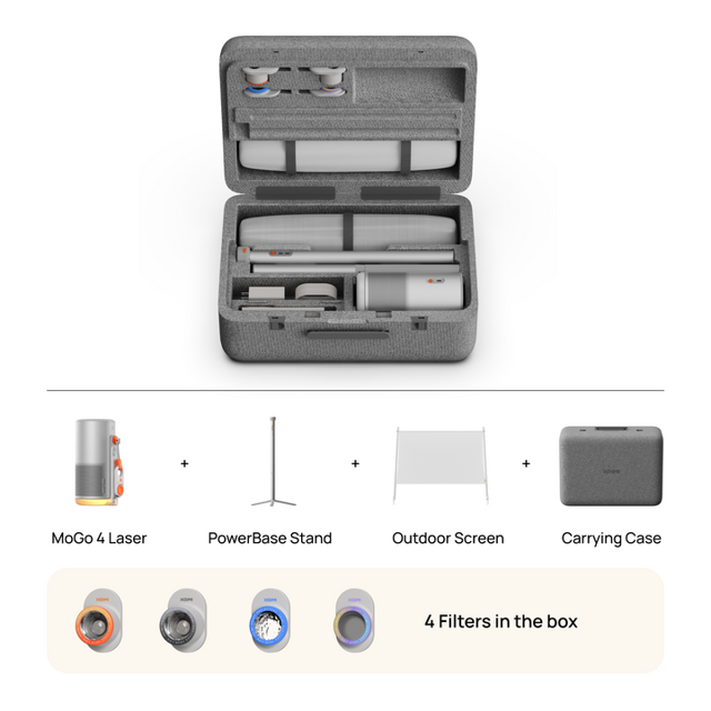XGIMI MoGo 4 Laser Projector Outdoor Collection - Triple Laser, Google TV, Netflix Ready, 1080p, 4k Support, Wifi/Bluetooth, 5h Battery, Speaker - Stand + 70'' Screen + CarryCase