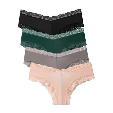 

Attraco Women Underwear Ice Silk Ladies Sexy Lace Low Waist Hollow Back Design Pack of 4