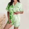thumbnail image 2 of IWRICH Pajama for Women Short Sleeve Button down Tops and Shorts Satin Pjs 2 Piece Soft Sleepwear Loungewear Set 04-Light Green L, 2 of 5