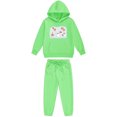 thumbnail image 4 of Placlothes Girls' Cute Cartoon Ghost 2-Piece Tracksuit Set - Polyester Hoodie & Jogger Pants, Green, Sizes 100-160,Size 3 T, 4 of 4