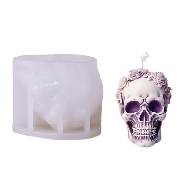 SGACAI Molde de silicona con forma de calavera 3D para velas, moldes para hacer velas, moldes para hacer jabón y cera