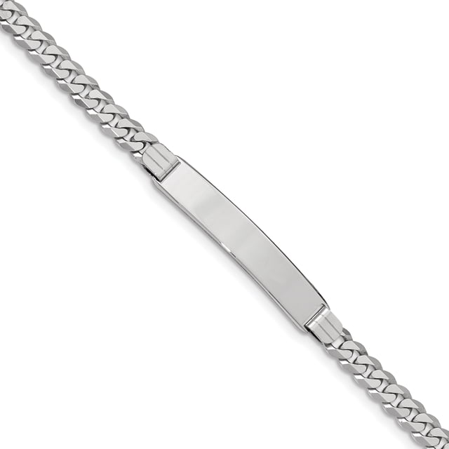 14k WG Flat Curb Link ID Bracelet (Weight: 11.2 Grams, Length: 7 Inches)