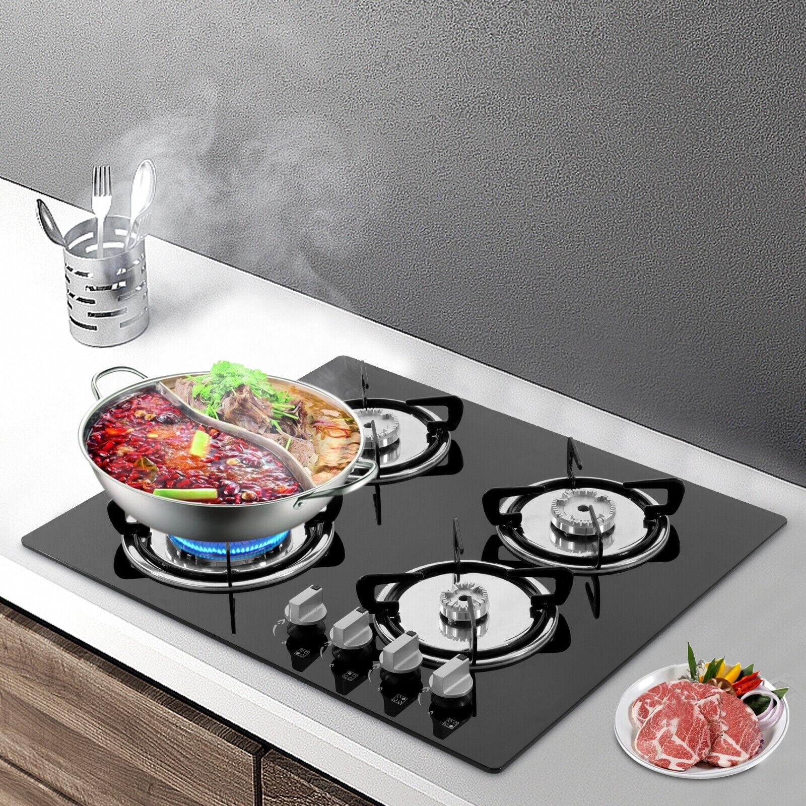 Built-in 4 Burner Gas Stove Gas Cooktop 23.2 inch Gas Stove Top Aluminum Alloy