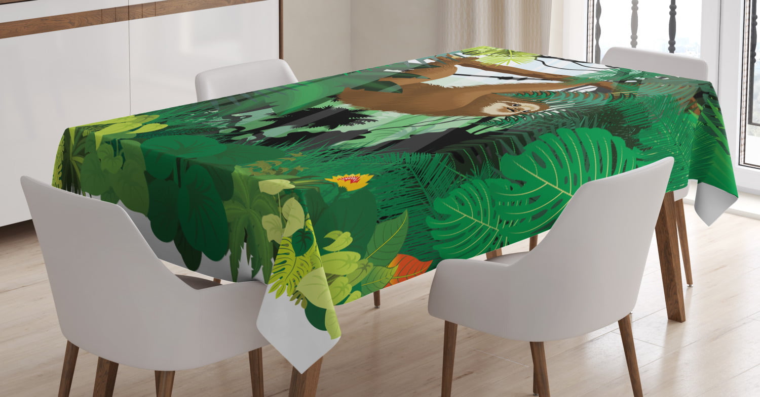 Green Magenta Turquoise Areca Palm Leaves Hibiscus Blooms and Limes Rainforest Foliage Plants Ambesonne Jungle Tablecloth Rectangular Table Cover for Dining Room Kitchen Decor 52 X 70