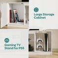 thumbnail image 2 of Bestier Led Entertainment Center for PS5, High Gloss Gaming TV Stand with Cabinet for 60/65 Inch TV, Modern TV Console with Adjustable Glass Shelf for Living Room Easy Assembly, Bright White, 2 of 7