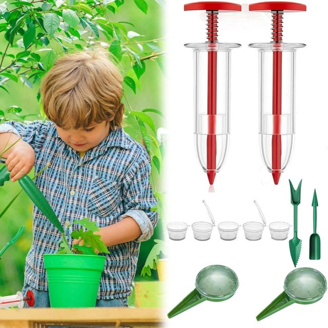 CHUANK 2024 New Mini Sowing Seed Dispenser Mini Seed Spreader Seed Sower Tool Small Seed Planter Tool Mini Sowing Seed Dispenser Sower Manual Seedlings Dibber and Widger Set