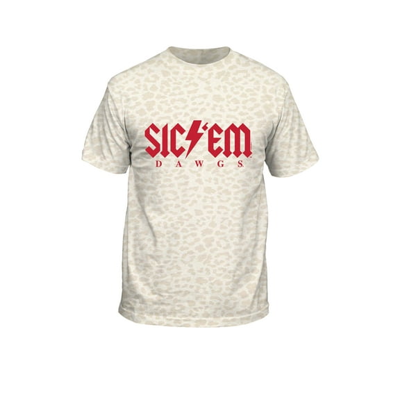 New World Graphics UGA Puff Bolt Short Sleeve T-Shirt Graphic Tee-Natural Leopard-Large