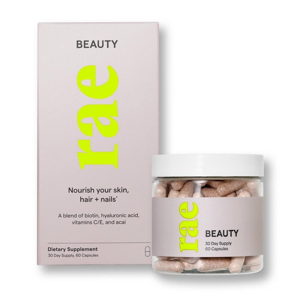 Rae Beauty Dietary Supplement, Biotin, Hyaluronic Acid, Vitamins C/E, Acai, 60ct