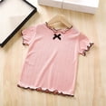 thumbnail image 4 of Fengqque Girl's T-shirt Summer Short Sleeve Tops Bow Lettuce Trim Crew Neck Shirts Loose Fit Casual Basic Tees Pink 1-2 Years, 4 of 7