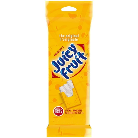 JUICY FRUIT, Fruit Flavoured Chewing Gum, 15 Sticks, 3 Pack, 3 Pack, 15 Sticks