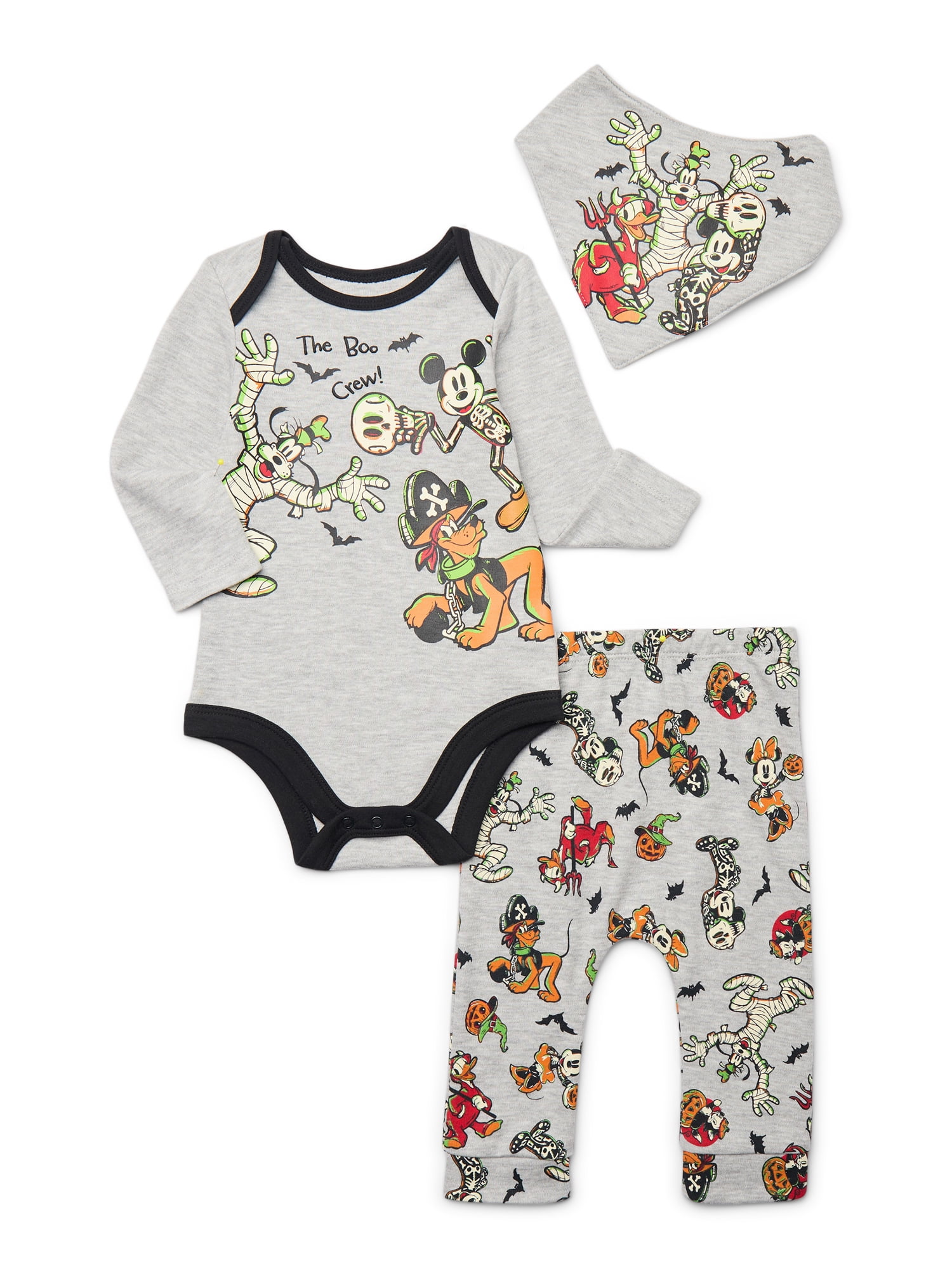 Halloween Mickey & Friends Unisex Baby Glow in the Dark Outfit Set, 3-Piece, Sizes 0M-12M