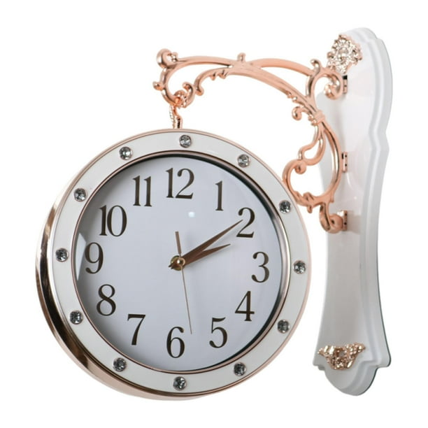 Reloj de pared de doble cara, regalo para cocina, silencioso, estilo rústico, colgante Blanco