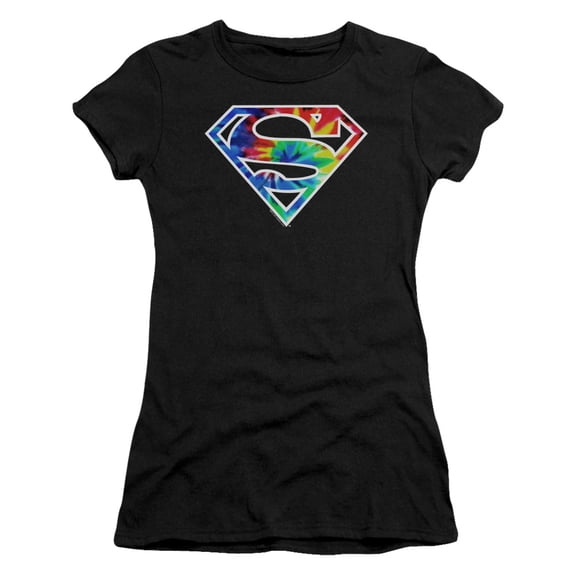 Superman Superman Tie Dye Logo Junior Women's T-Shirt Sheer Black