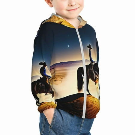 

Uemuo Azure Sky Western Desert Cowboy Pattern Rash Guard for Boys Girls Long Sleeve Swim Shirts UPF 50+ UV Sun Protection Hooded Fishing Shirt with Pocket for Kid-3 Years