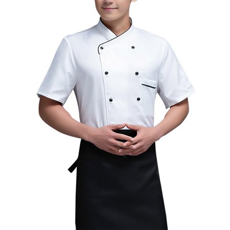 Veste De Chef TOPTIE Unisexe Manches Courtes - Chemise Cuisine Professionnelle Col Mandarin