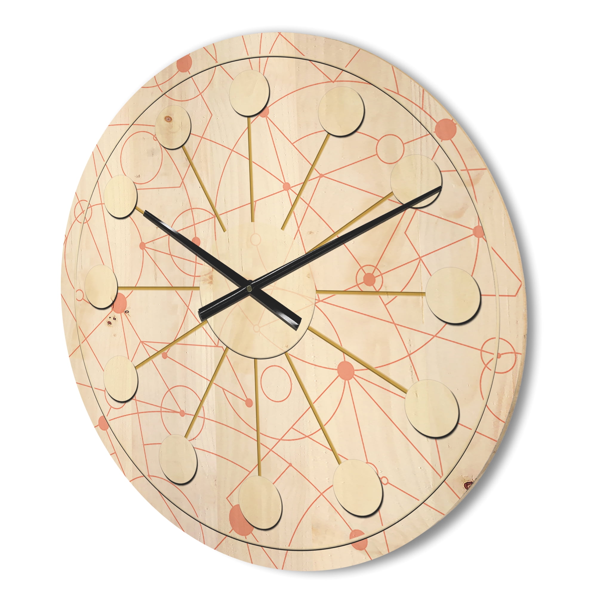Designart 'Geometrical Retro Grid V' Mid-Century Modern Wood Wall Clock