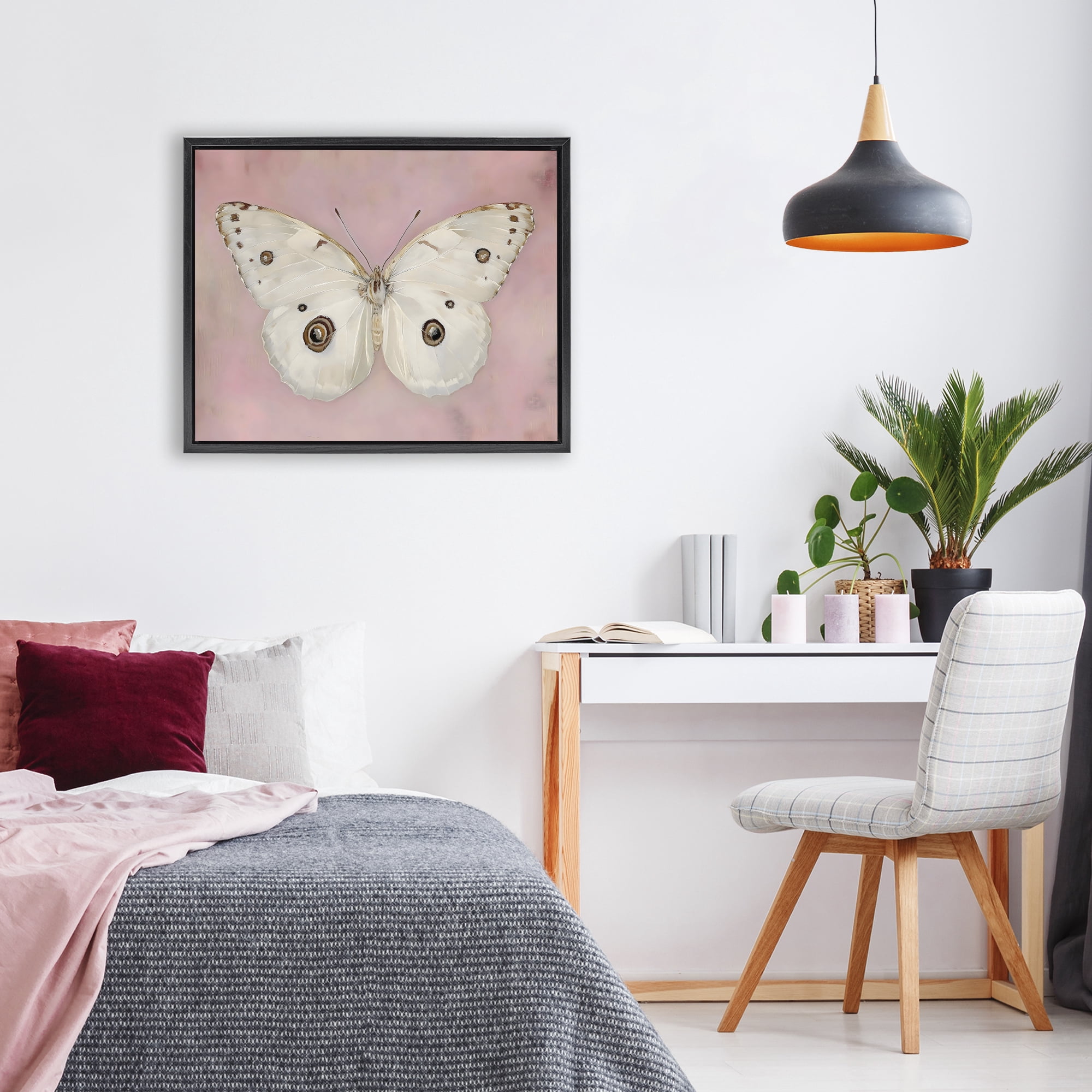 Stupell Industries Gossamer Butterfly on Blush Background Black Framed Floater Canvas Wall Art, design by Arlington Prints
