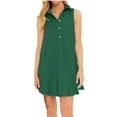 thumbnail image 2 of Sakmal Collared Womens Summer Dresses Mini Green Sleeveless Button Down Solid Ruffle Shift Dress, 2 of 7