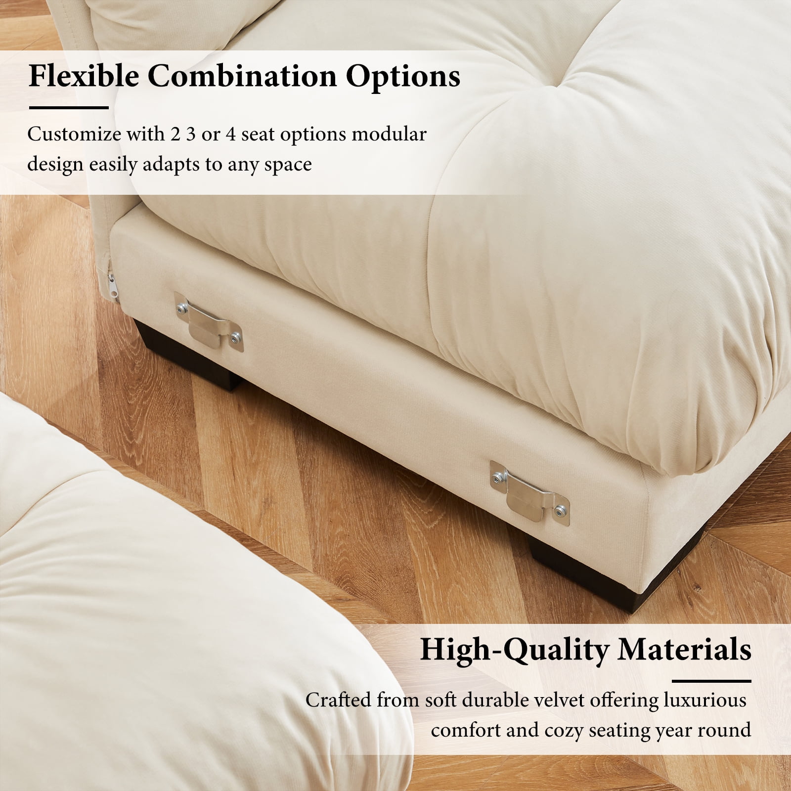 130"Oversized Couch, 3 Seater Modular Sectional Sofa, Beige Large L Shaped Sectional Couches for Living Room, Fluffy Couch Set, 3 Seater, Velvet Cloud Couch with Ottoman, Sofas for Living Room