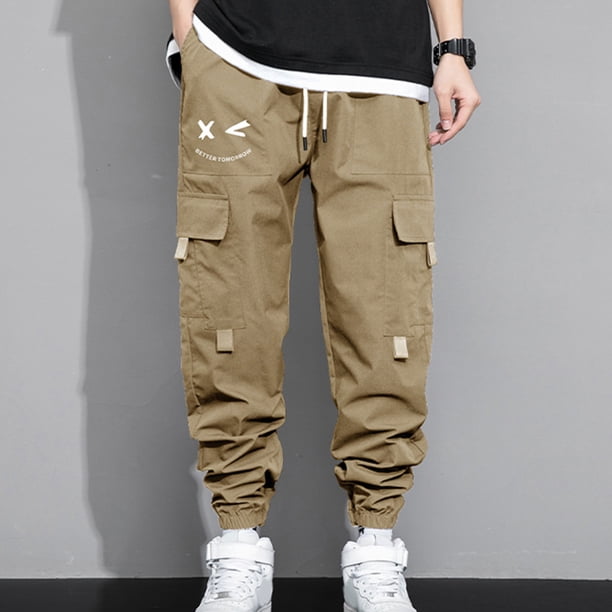 Pantalones largos de moda para hombre, holgados, estilo hip hop, deportivos, casuales, con múltiples bolsillos, pantalones cargo para hombre, pantalones de poliéster para