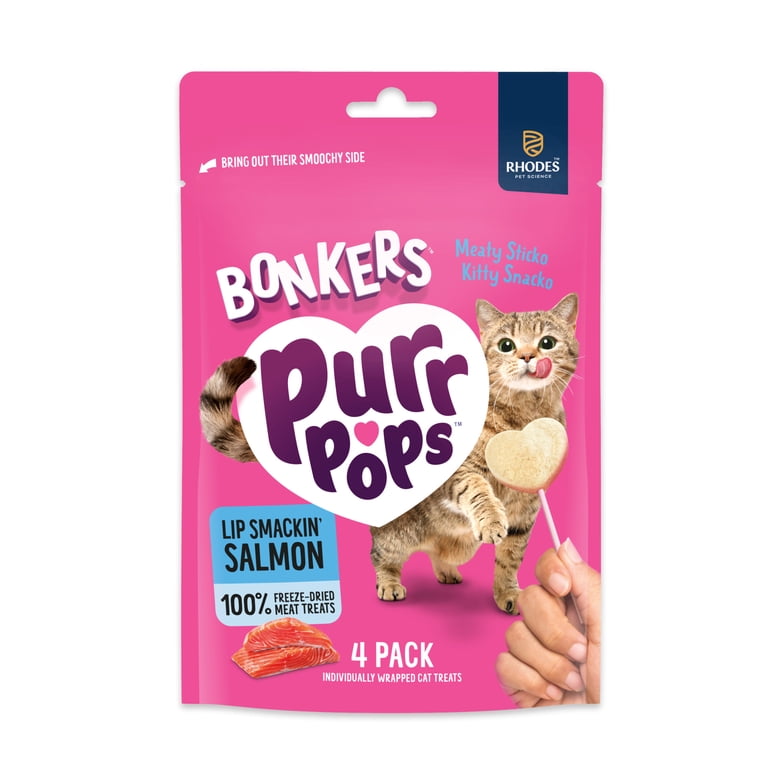 4 pack) BONKERS Purrpops Freeze-Dried Salmon Flavored Lollipop