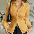 thumbnail image 3 of RYRJJ Women's Button Down Shirts Long Sleeve Dress Shirt Collared Work Office Dressy Blouses Tie Back Corset Tops(Yellow,M), 3 of 4