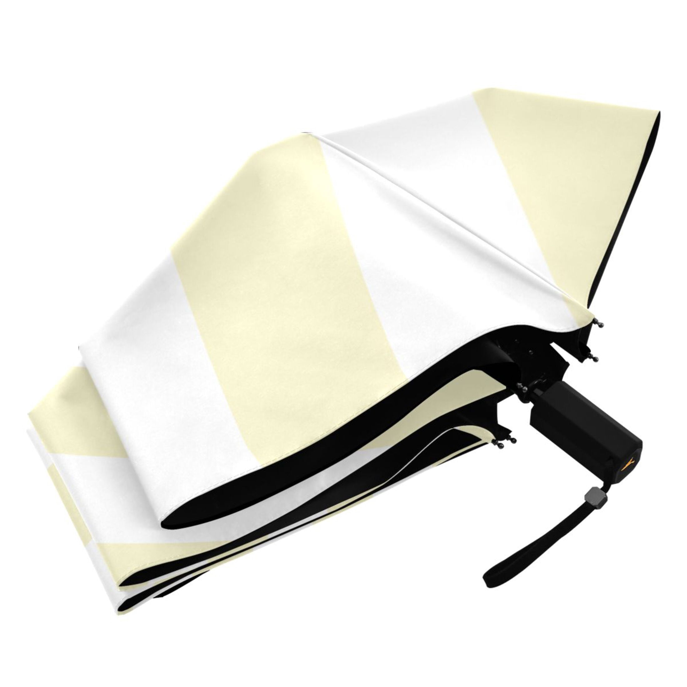 Light Yellow and White Stripes Compact Sun Umbrella Windproof Travel Umbrellas for Rain Strong Portable UV Protection
