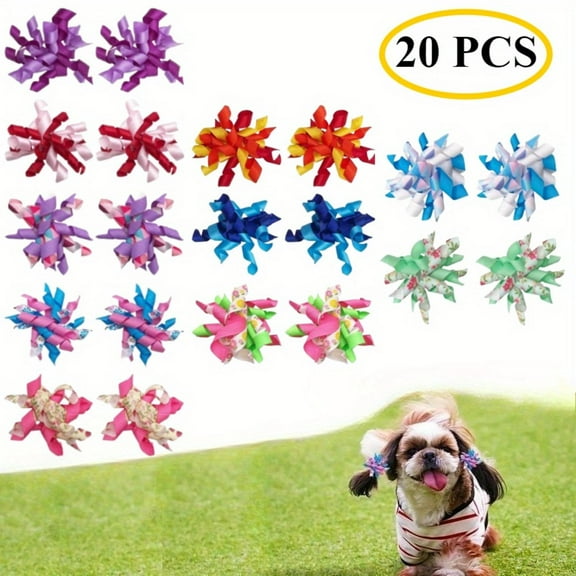 20Pcs Small Dogs Hair Bows with Rubber Bands Curly Yorkie Topknot Cat Puppies Hair Accessories Bowknot Grooming Supplies Flower Floral Style,Home DIY tool,Hand tool,Tool kit set,Halloween Decor Gifts