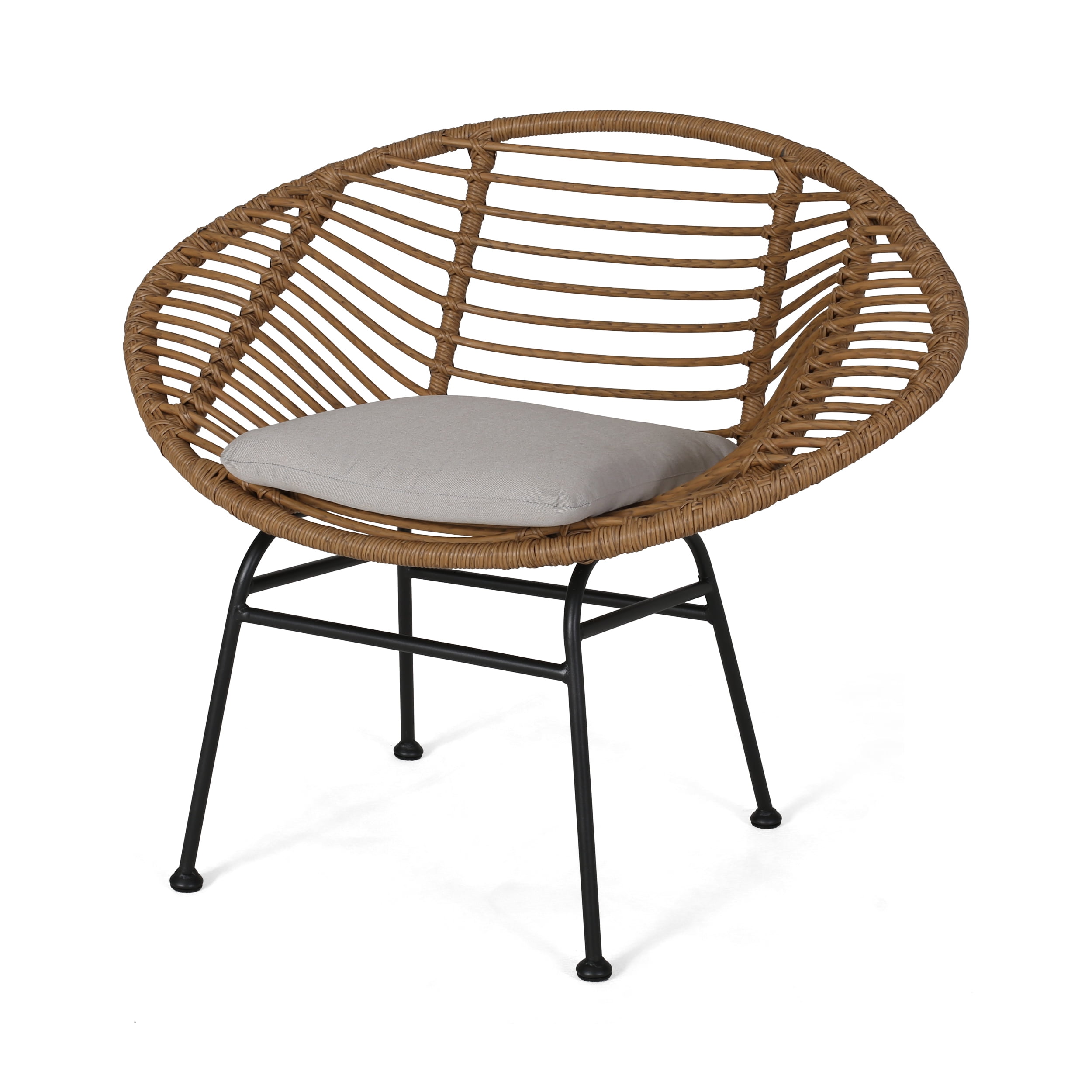 Outdoor Woven Cushioned Patio Chair Set of 2, Leisure Rest Chairs for Patio Garden, Light Brown
